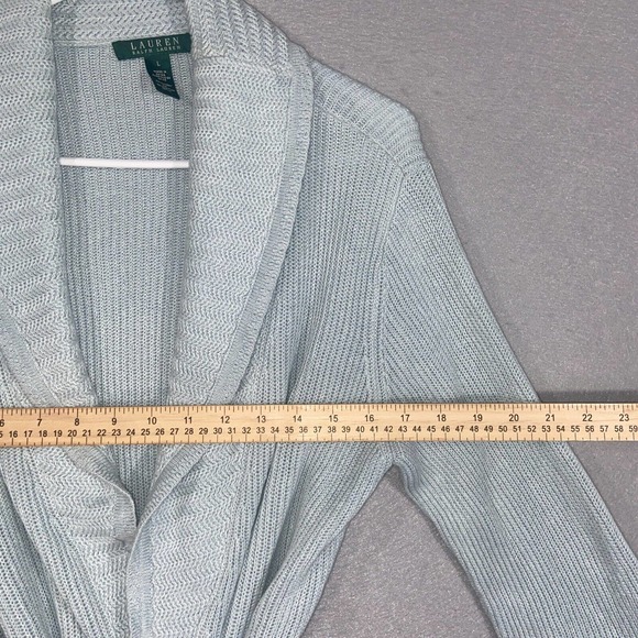 Lauren Ralph Lauren Cardigan Womens Large Blue Linen Blend Long Sleeve Collared - Picture 7 of 14